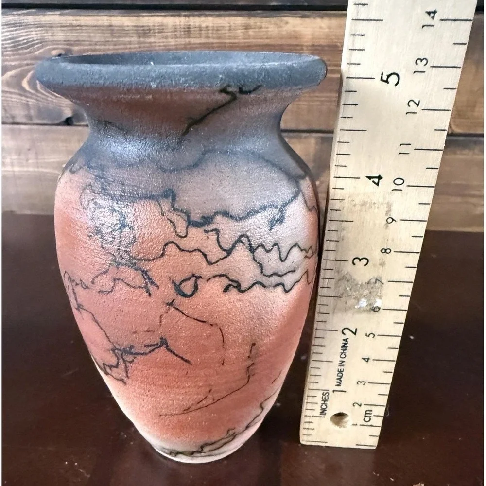 Horsehair Pottery Vase Small Hand Made Textured 5 inch tall Hand Painted